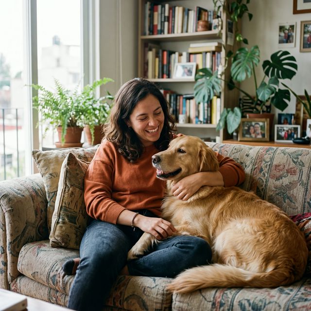 Joven millennial con mascota protegida